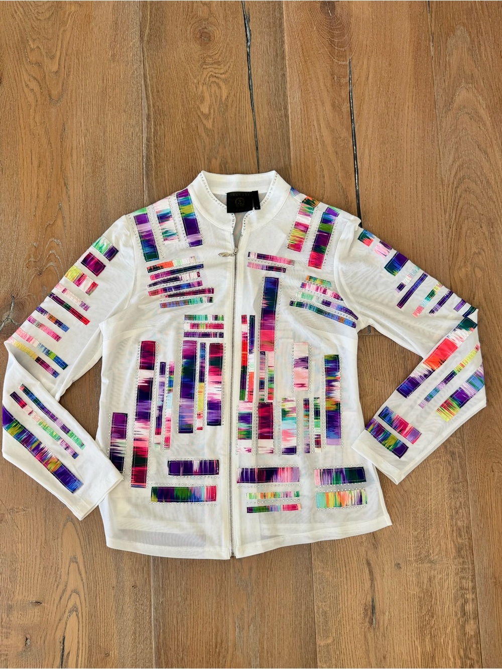 EUC-Vecceli Italy Mesh Jacket with multiple color & rhinestones